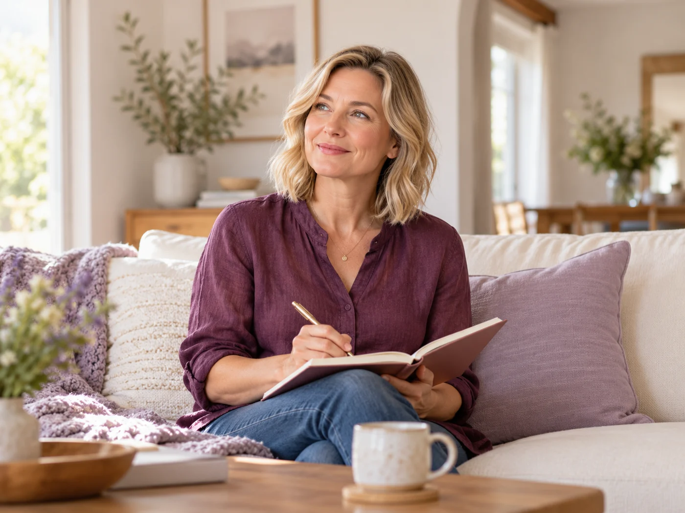 A woman writing personal questions to discuss at an appointment.
